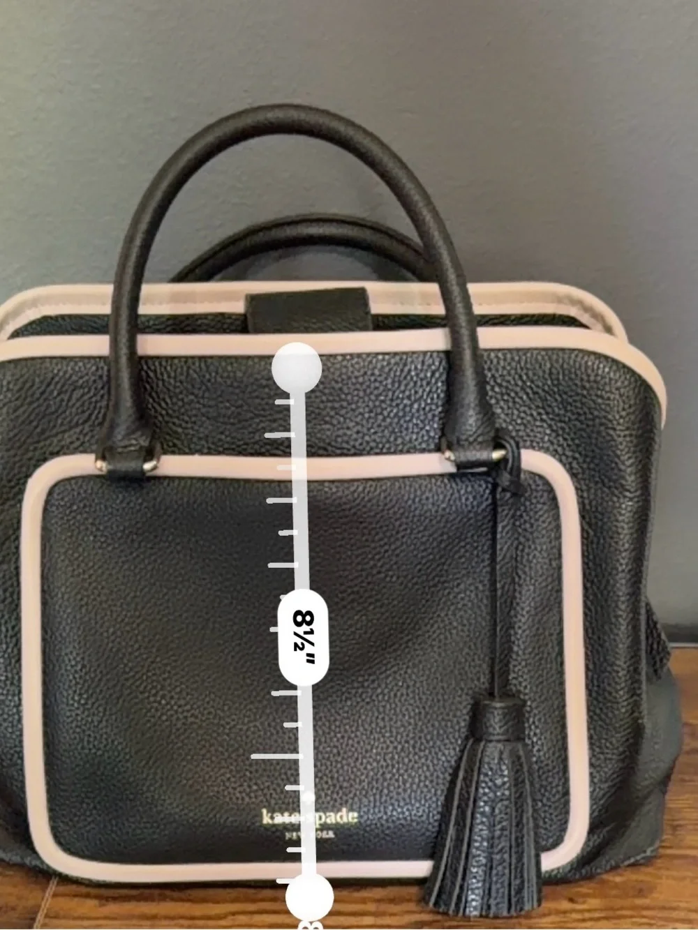 kate spade Black Pebbled Leather Satchel with Cream Piping